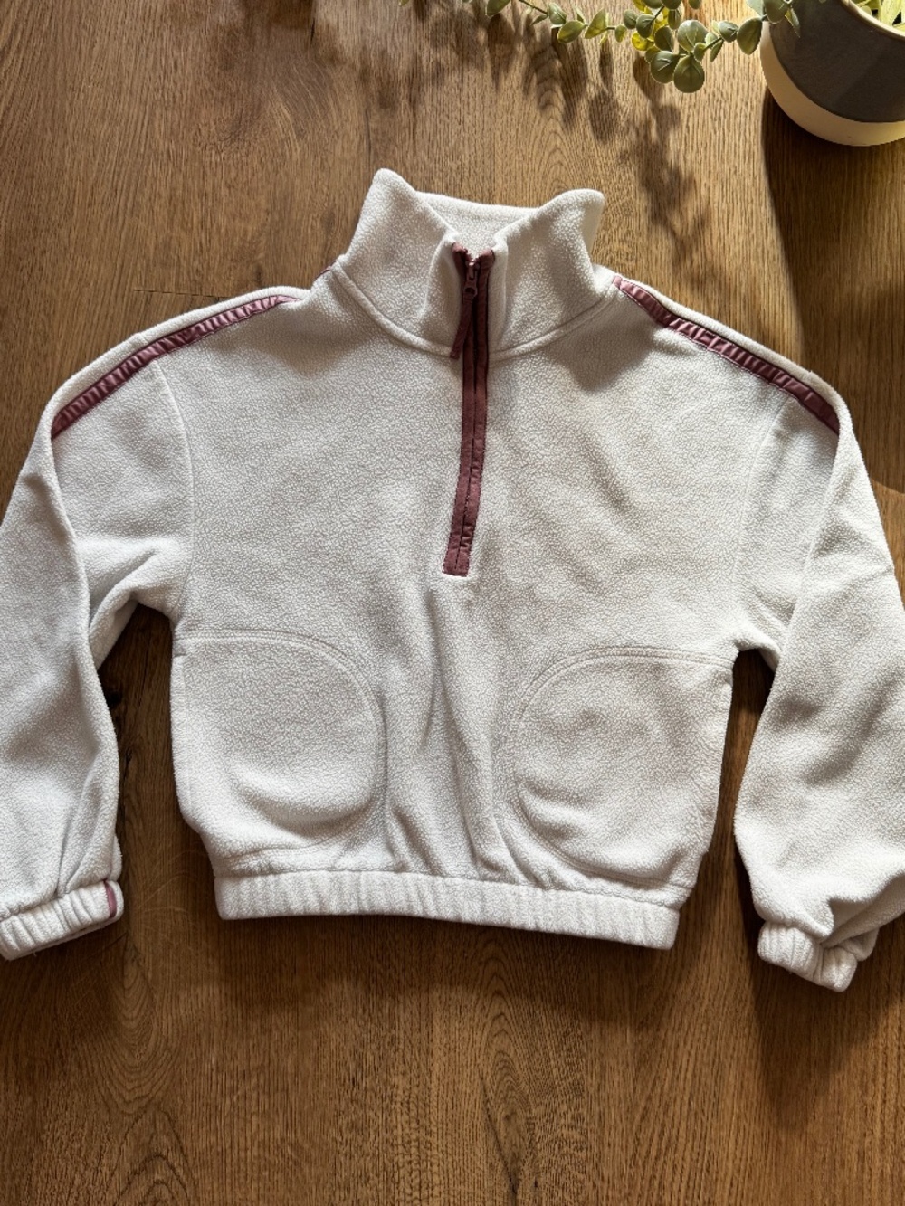 Old Navy Girls Size 8 Cream Fleece Half Zip Pullover Pink Trim